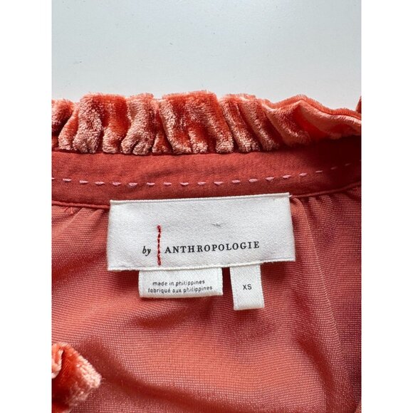 ANTHROPOLOGIE Kristianne Orange Velvet High Neck Ruffle Trim Blouse, Size XS - Picture 10 of 13